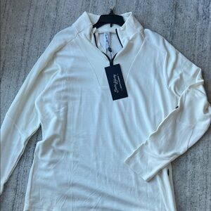 Elegant Men's Cream Zip-Up Sweater